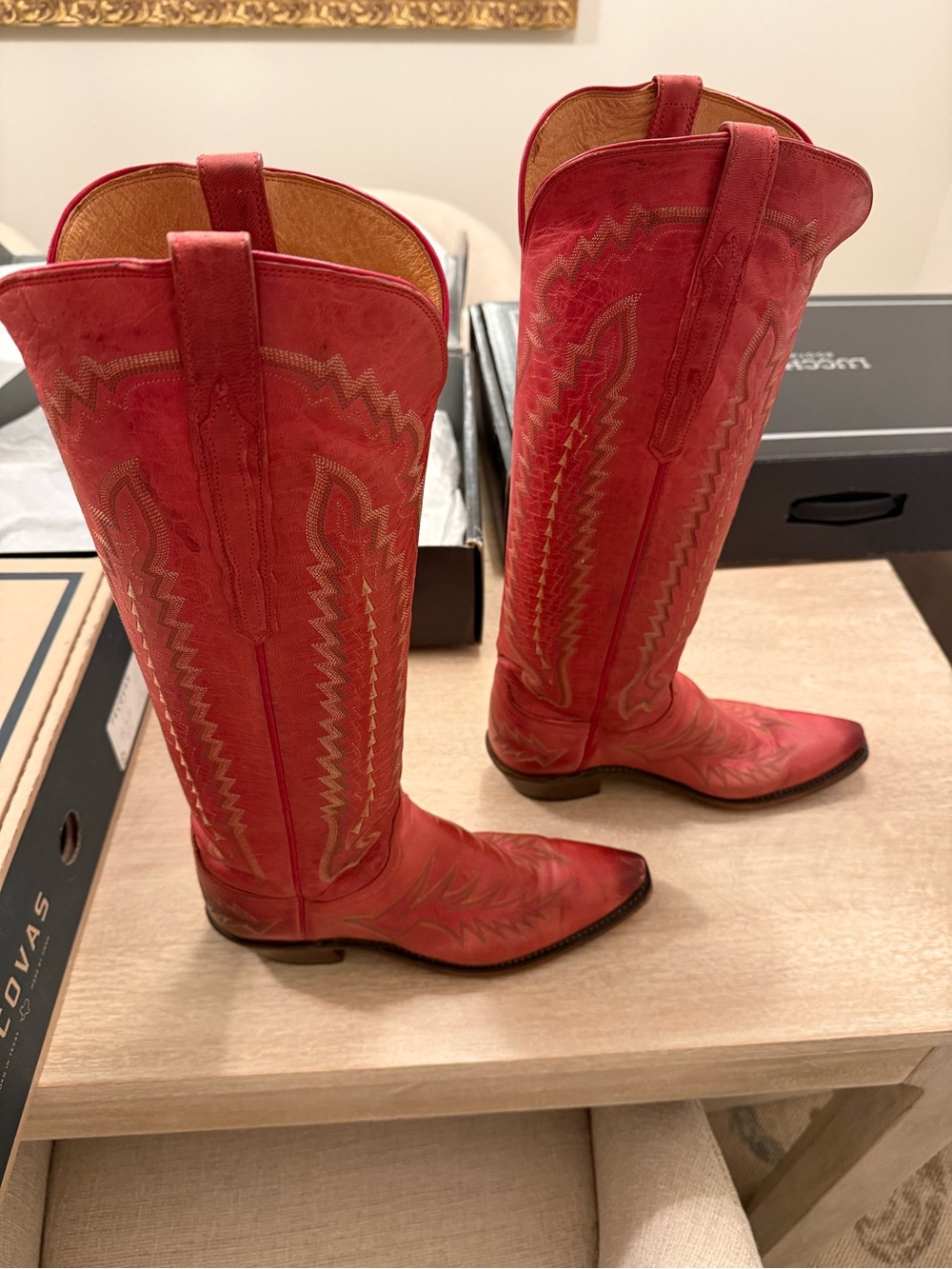 Lucchese Red Priscilla Western Boots - Picture 2 of 6